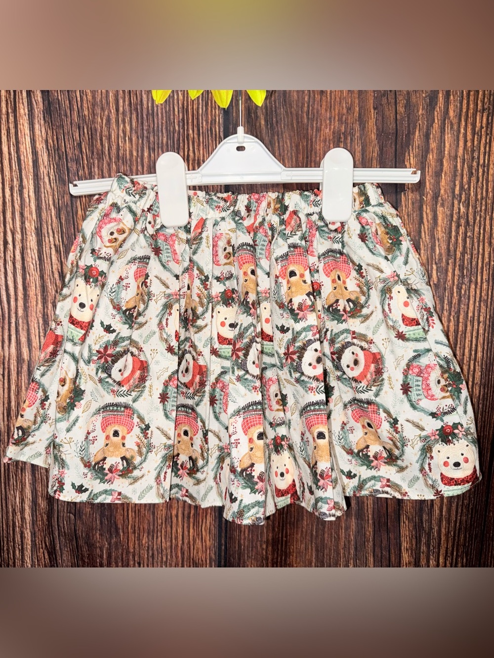 Ricrac & Ruffles Holiday Animal Print Pleated Skirt - Sz 5